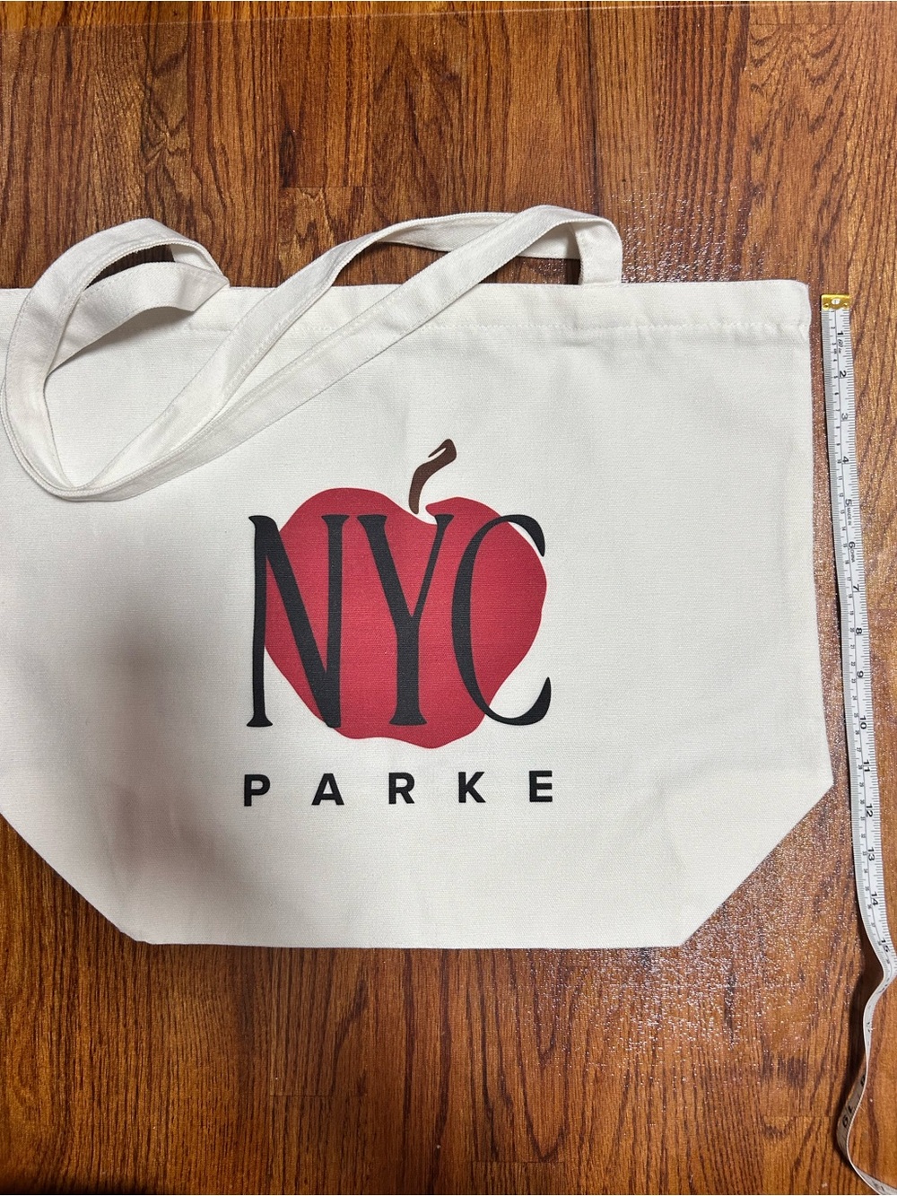 Parke Cream Canvas Tote with Red NYC Apple Graphic